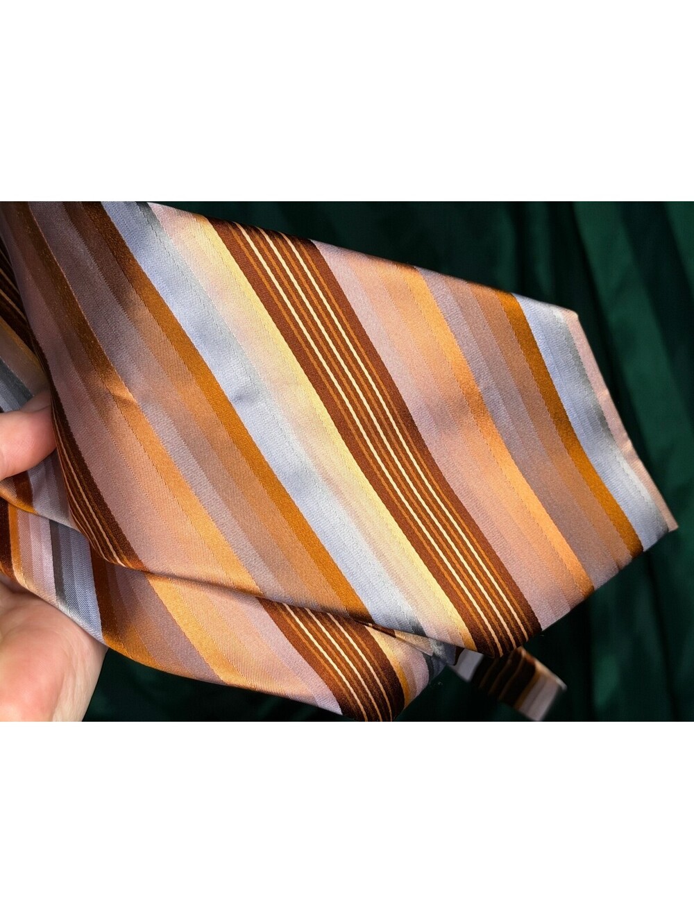 Kenneth Cole Brown Peach Gold Striped Silk Necktie Mens Business Ties
